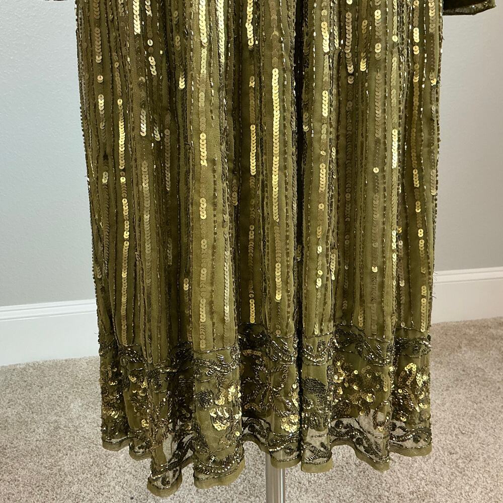 Mac Duggal 5591 Green Cocktail Dress Sequined Long Sleeve A-Line Midi Size 10 - Picture 10 of 13